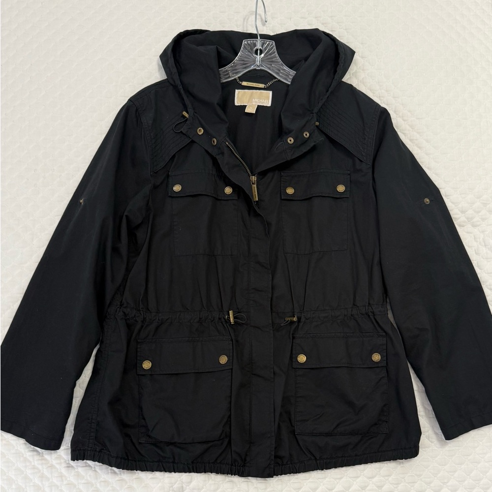 MICHAEL Michael Kors Hooded Cotton Anorak Lightweight Jacket Black Size M